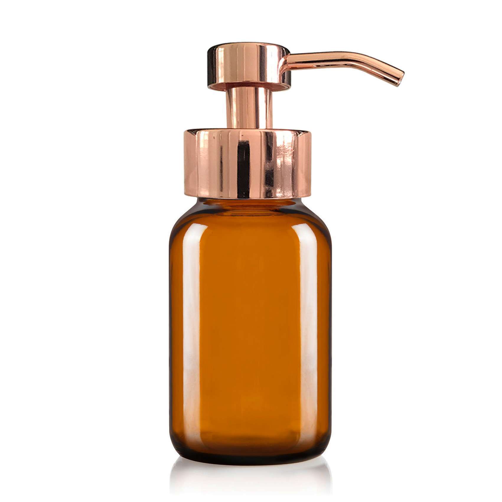 250ml Amber Glass Foaming Soap Dispenser with Rose Gold Pump image 0