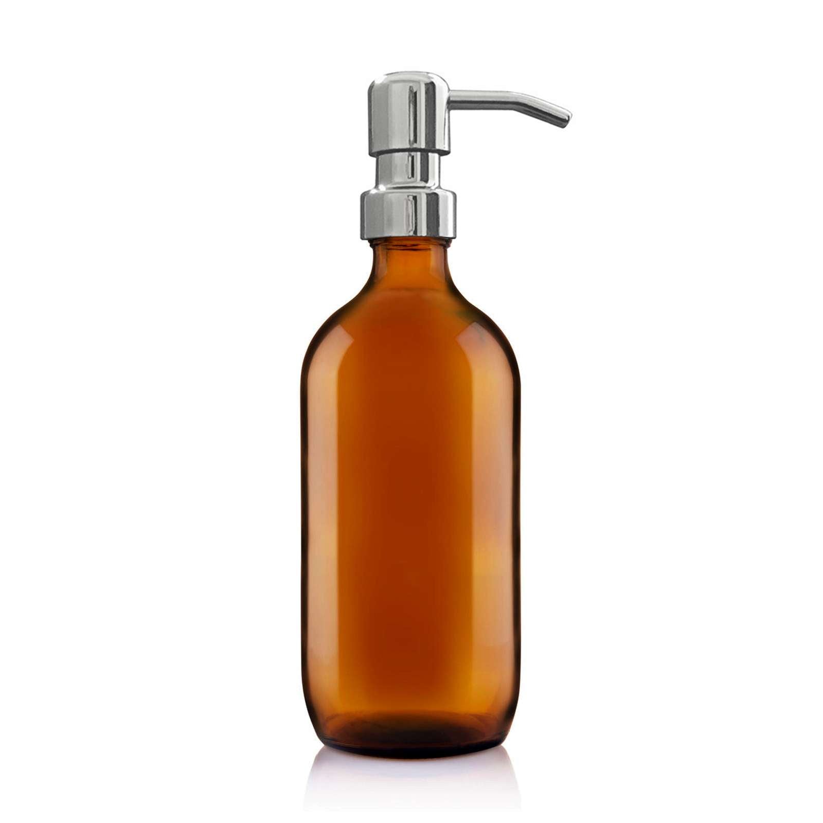 500ml Amber Glass Soap Dispenser with Chrome Pump image 0
