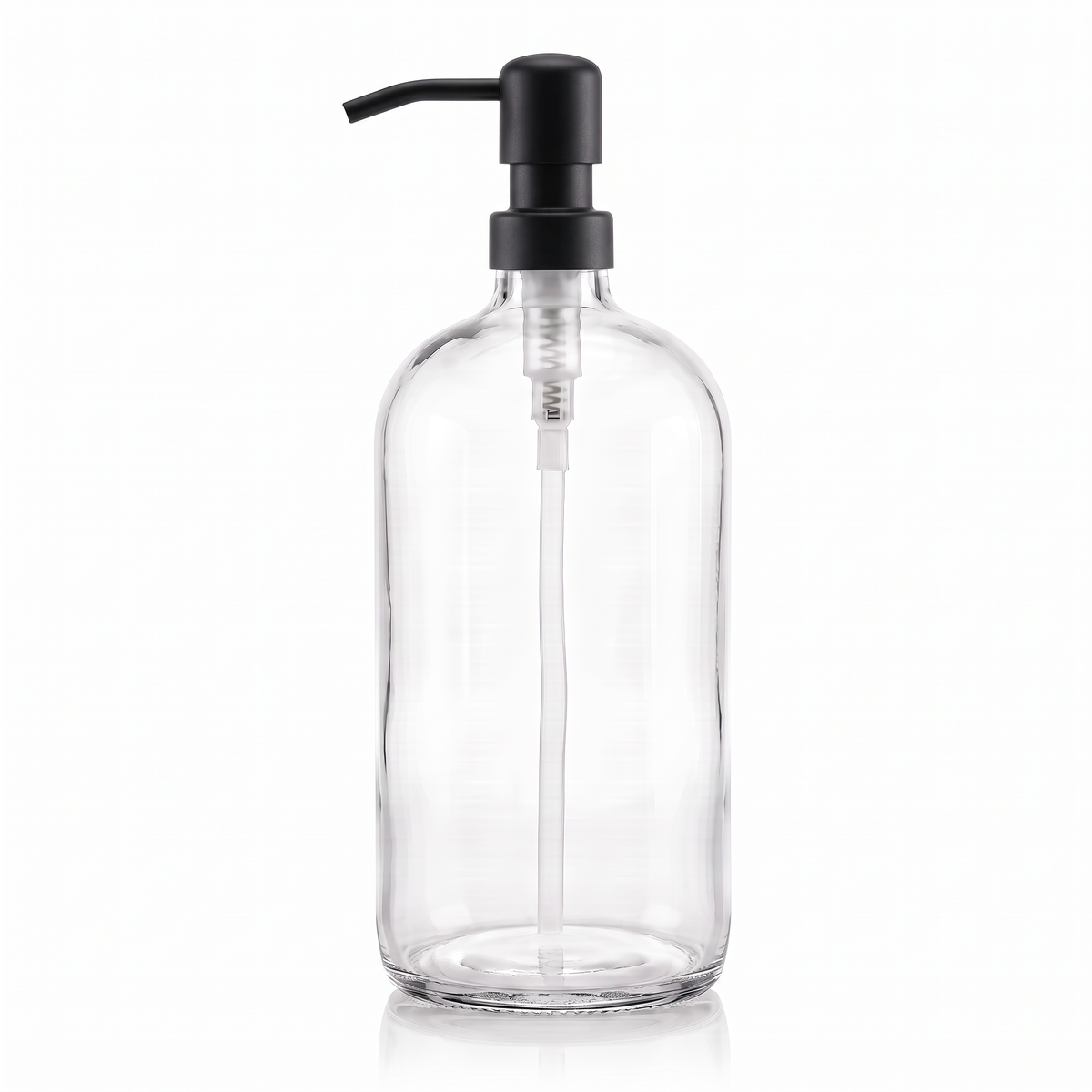 1 Litre Flint Glass Boston Soap Dispenser with Black Metal Pump