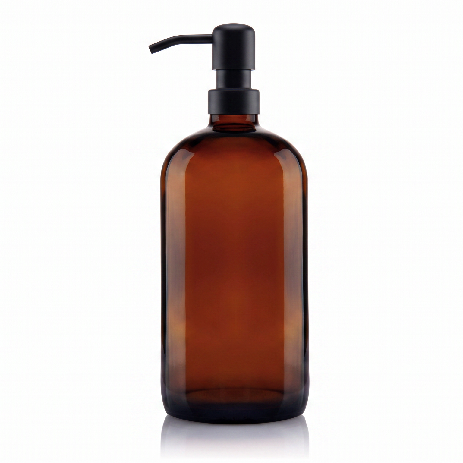 1 Litre Amber Glass Boston Soap Dispenser with Black Metal Pump