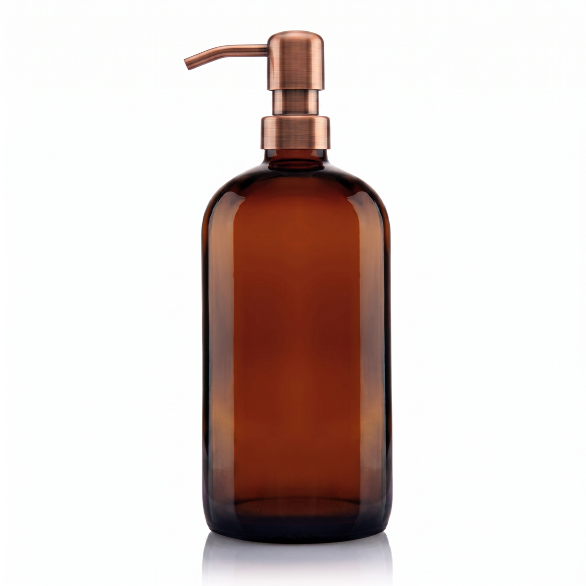 1 Litre Amber Glass Boston Soap Dispenser with Copper Metal Pump