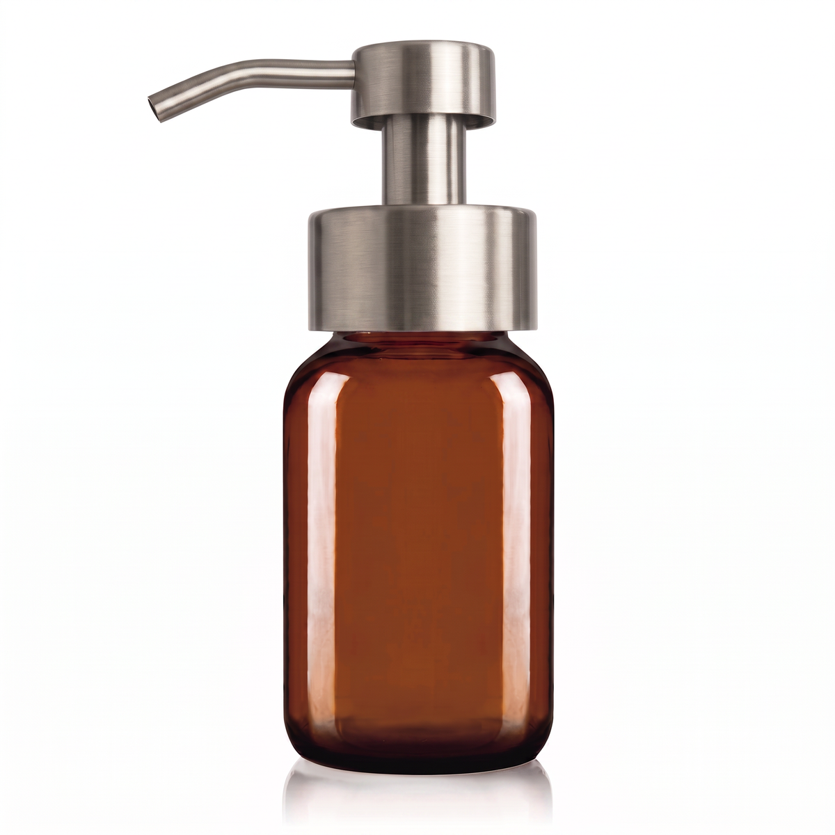 250ml Amber Glass Foaming Soap Dispenser with Brushed Stainless Steel Pump
