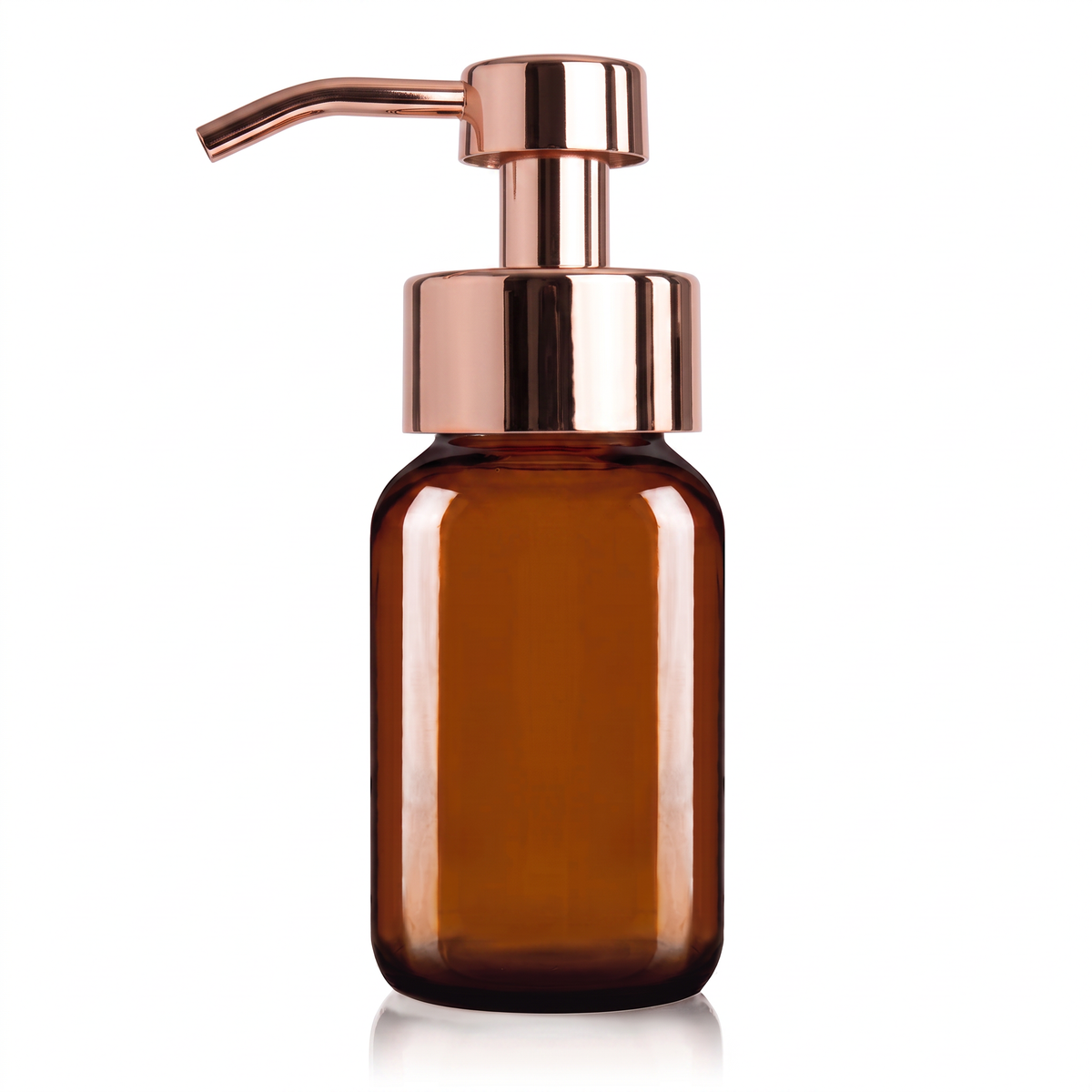 250ml Amber Glass Foaming Soap Dispenser with Rose Gold Pump
