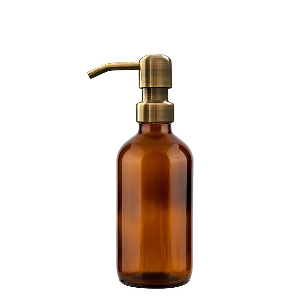 250ml Amber Glass Midi Bottle Dispenser with Brass Pump