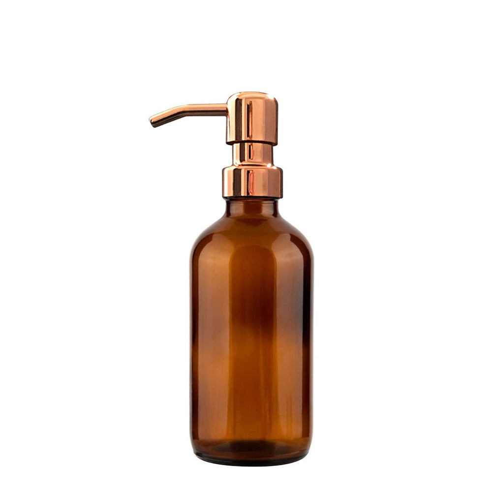 250ml Amber Glass Midi Bottle Dispenser with Rose Gold Pump