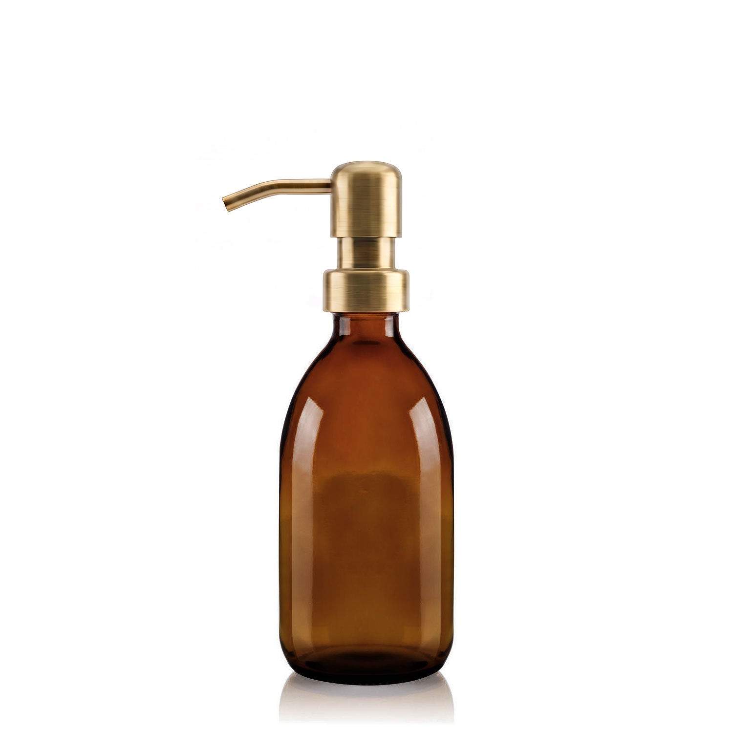 300ml Amber Glass Tulip Soap Dispenser with Brass Pump