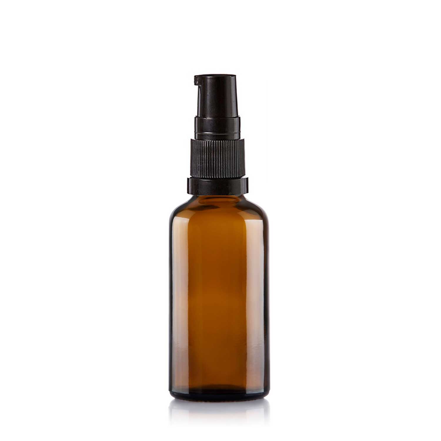 50ml Amber Glass Bottle with Black Lotion/Gel Pump (BPA Free)