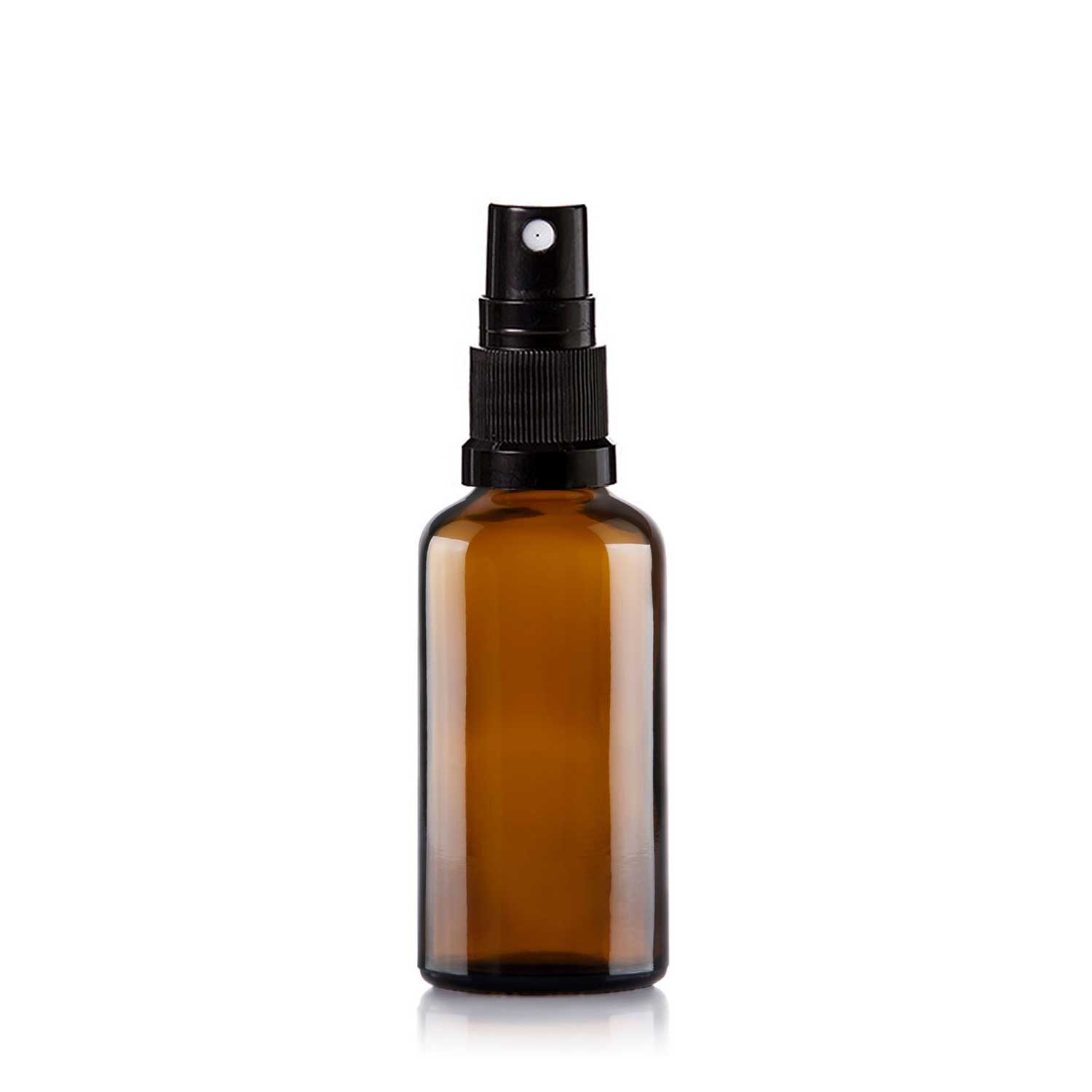 50ml Amber Glass Bottle with Black Fine Mist Spray (BPA Free)