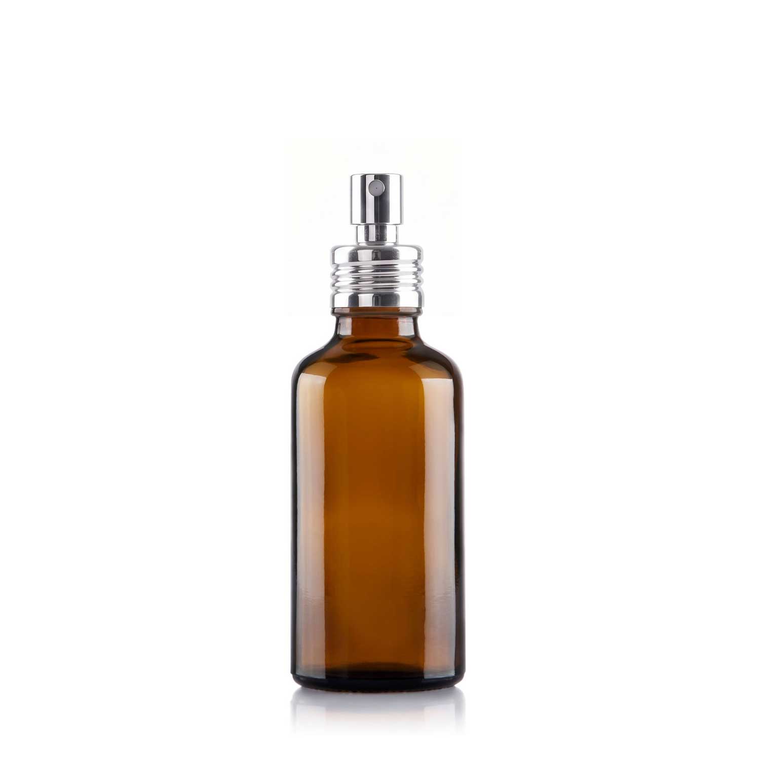 50ml Amber Glass Bottle with Silver Fine Mist Spray