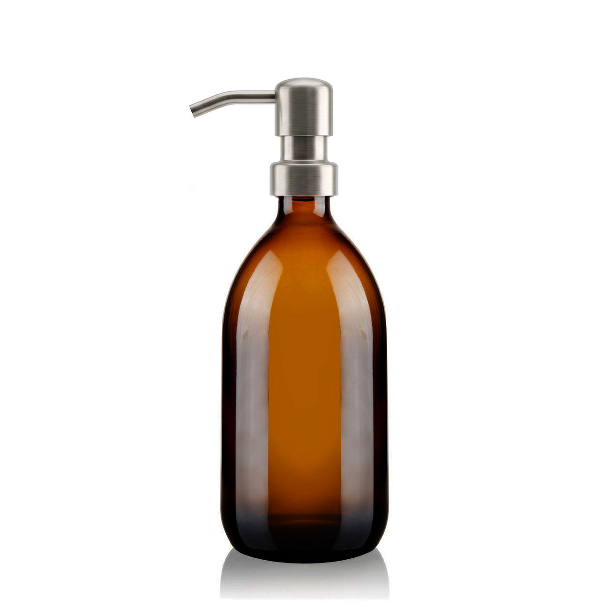 500ml Amber Glass Tulip Soap Dispenser with Brushed Stainless Steel Pump