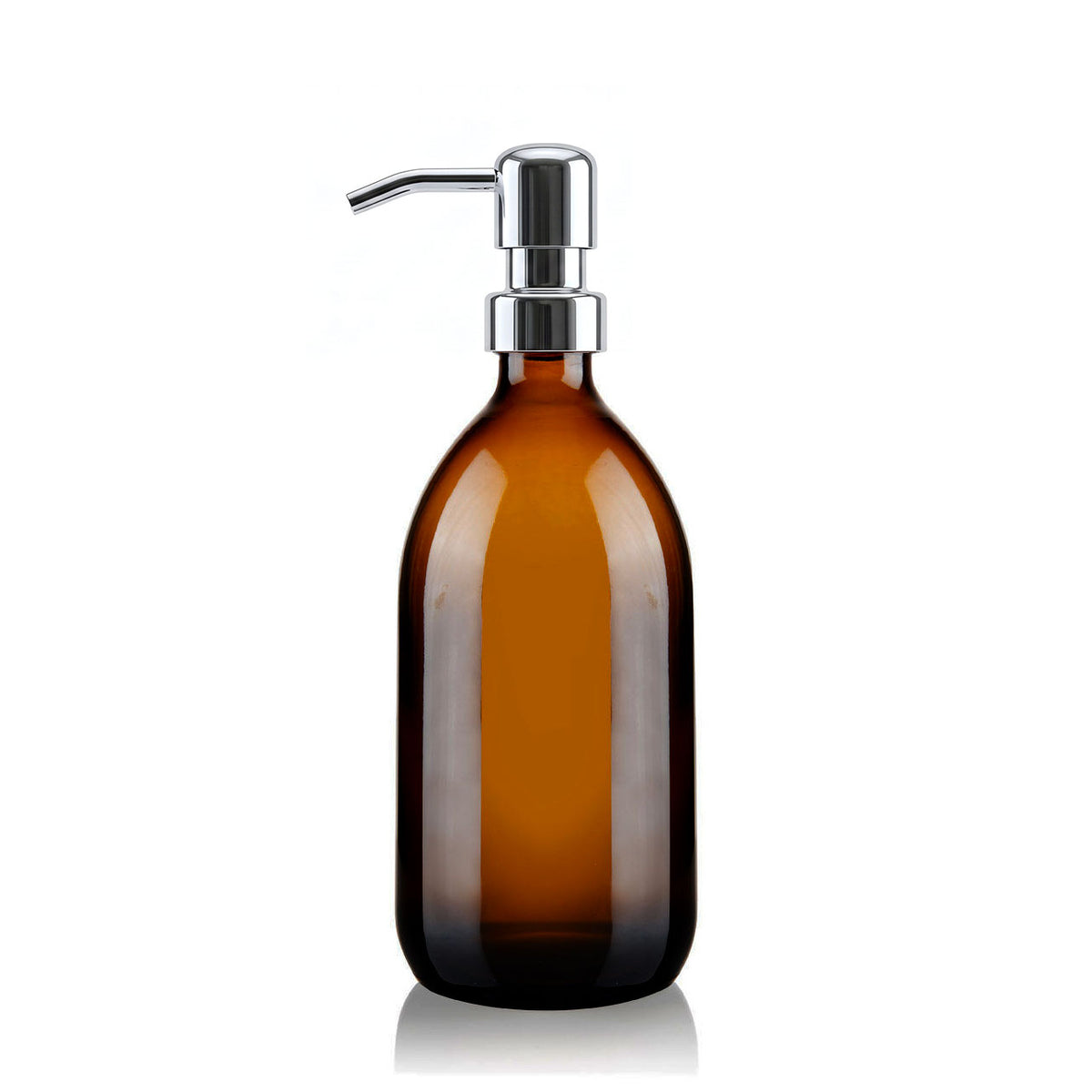 500ml Amber Glass Tulip Soap Dispenser with Chrome Metal Pump