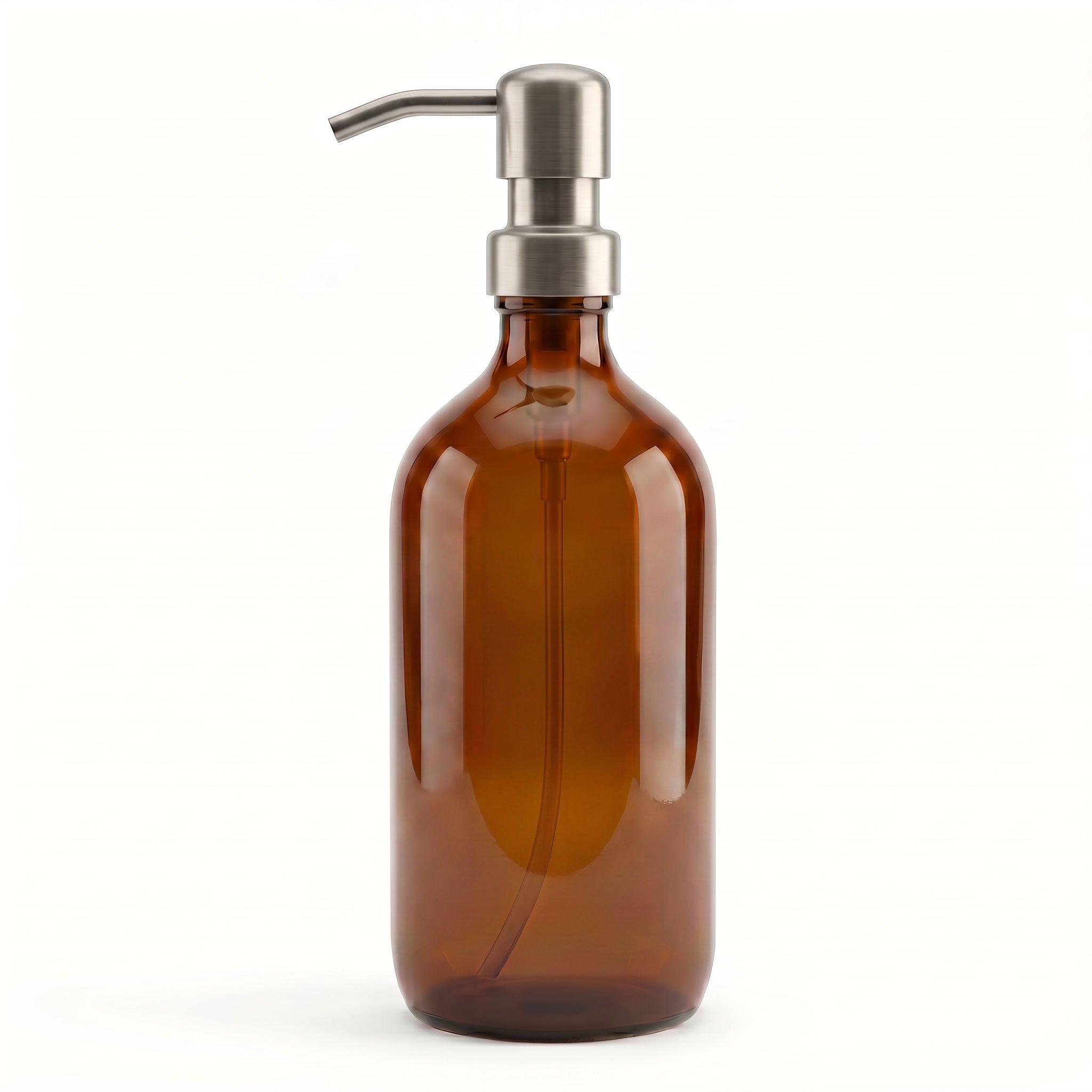 500ml Amber Glass Boston Soap Dispenser Brushed Stainless Steel Pump