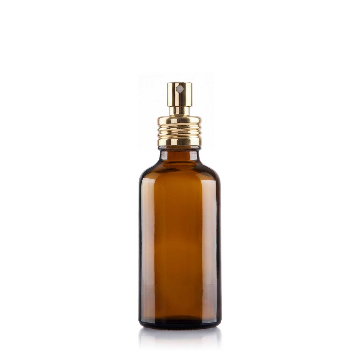 50ml Amber Glass Bottle with Gold Fine Mist Spray