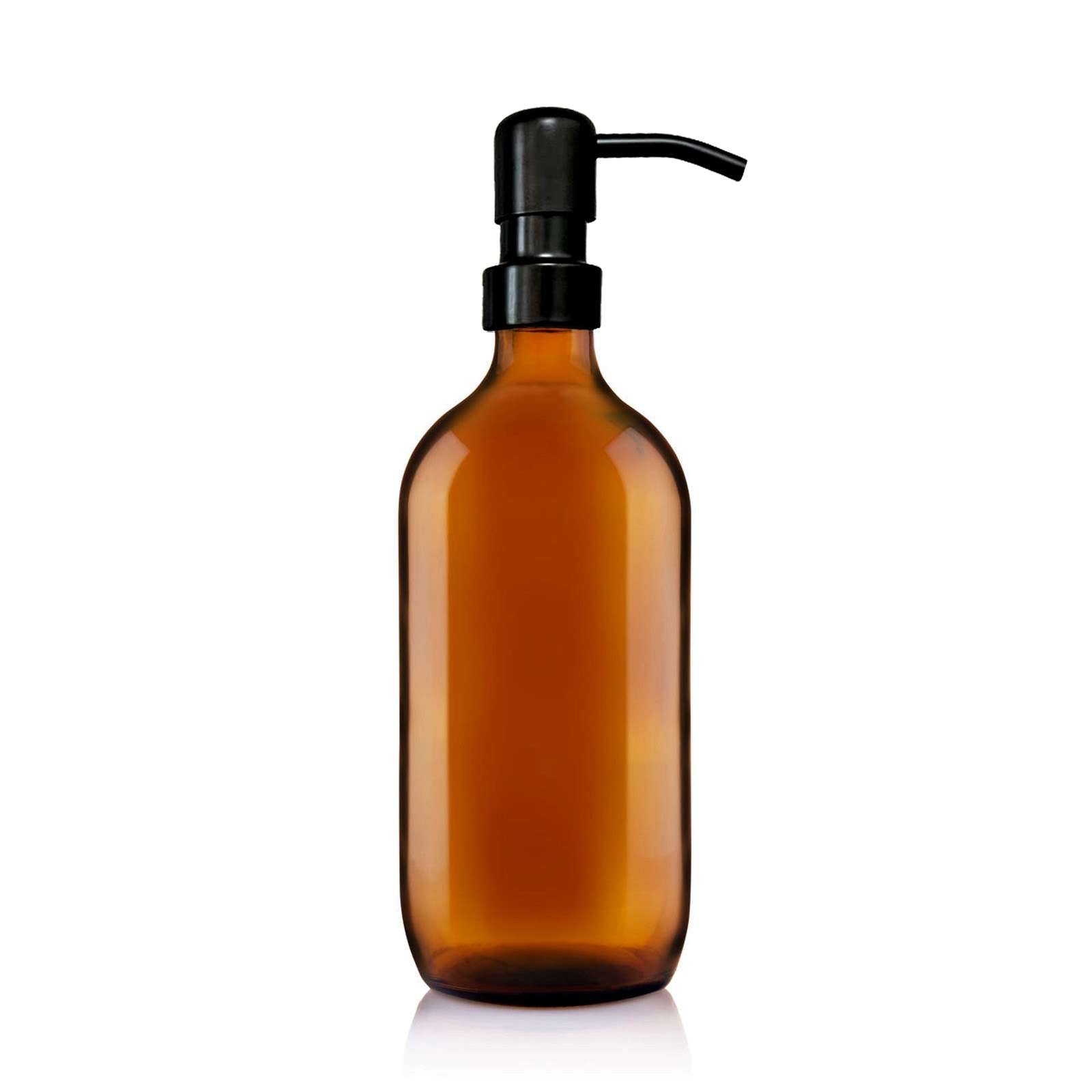 500ml Amber Glass Soap Dispenser with Matt Black Pump image 0