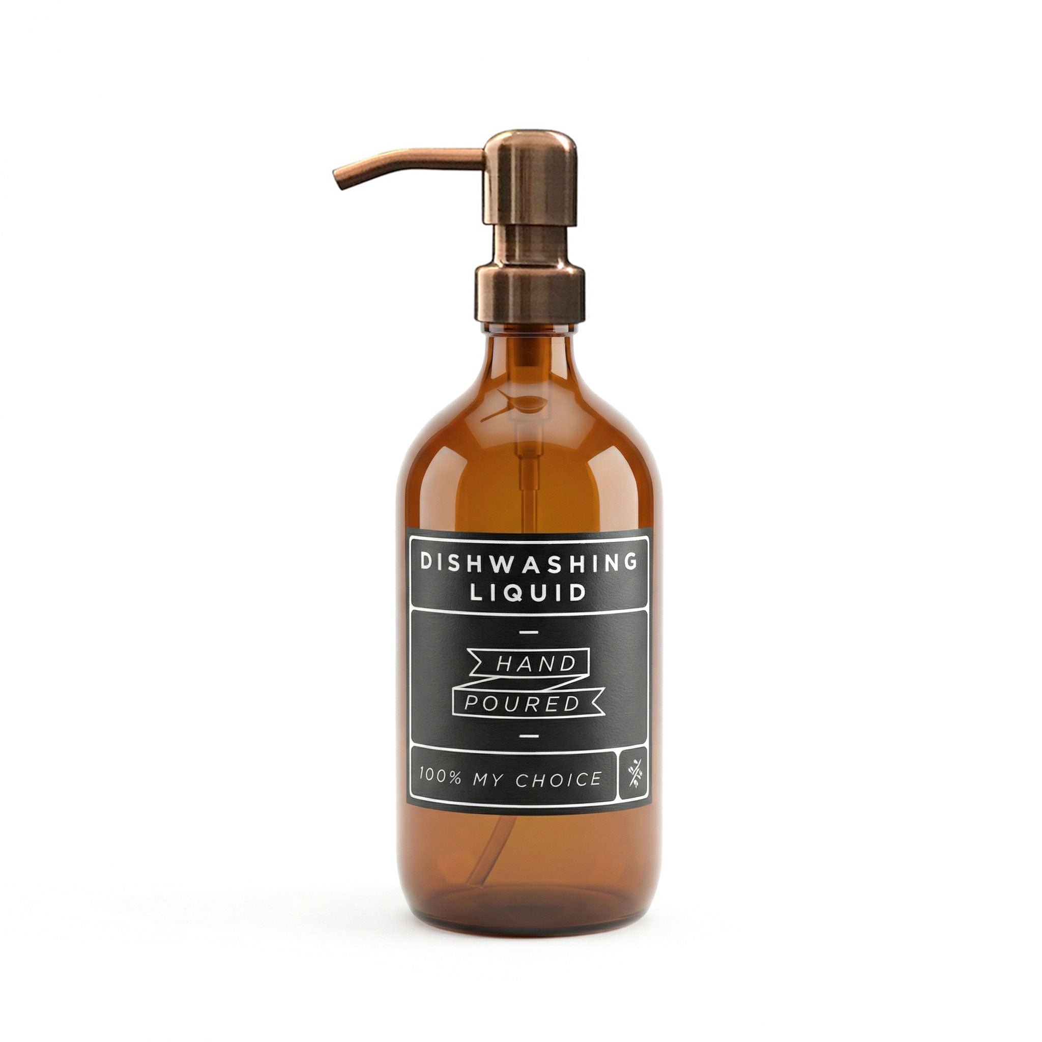 Amber Glass Dishwashing Soap Dispenser with Copper Pump - 500mls