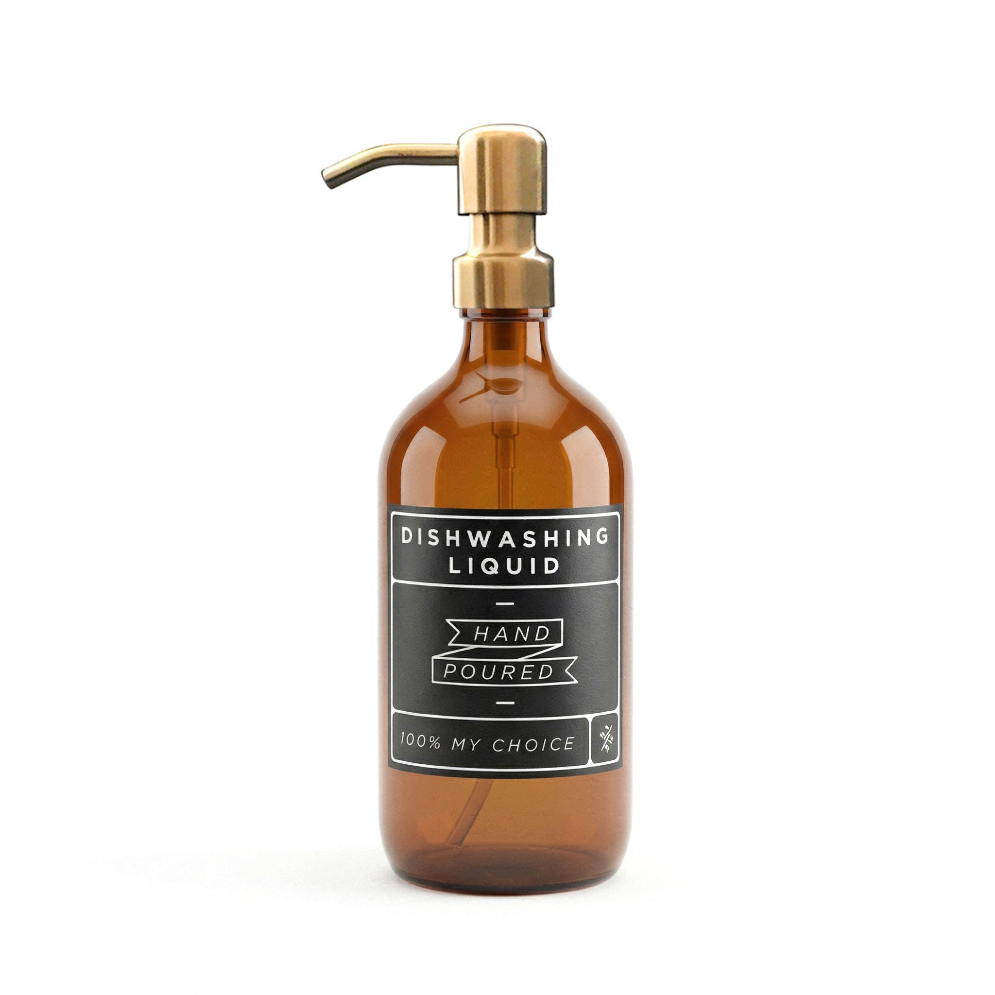 Amber Glass Dishwashing Soap Dispenser Bottle with Brass Pump - 500mls