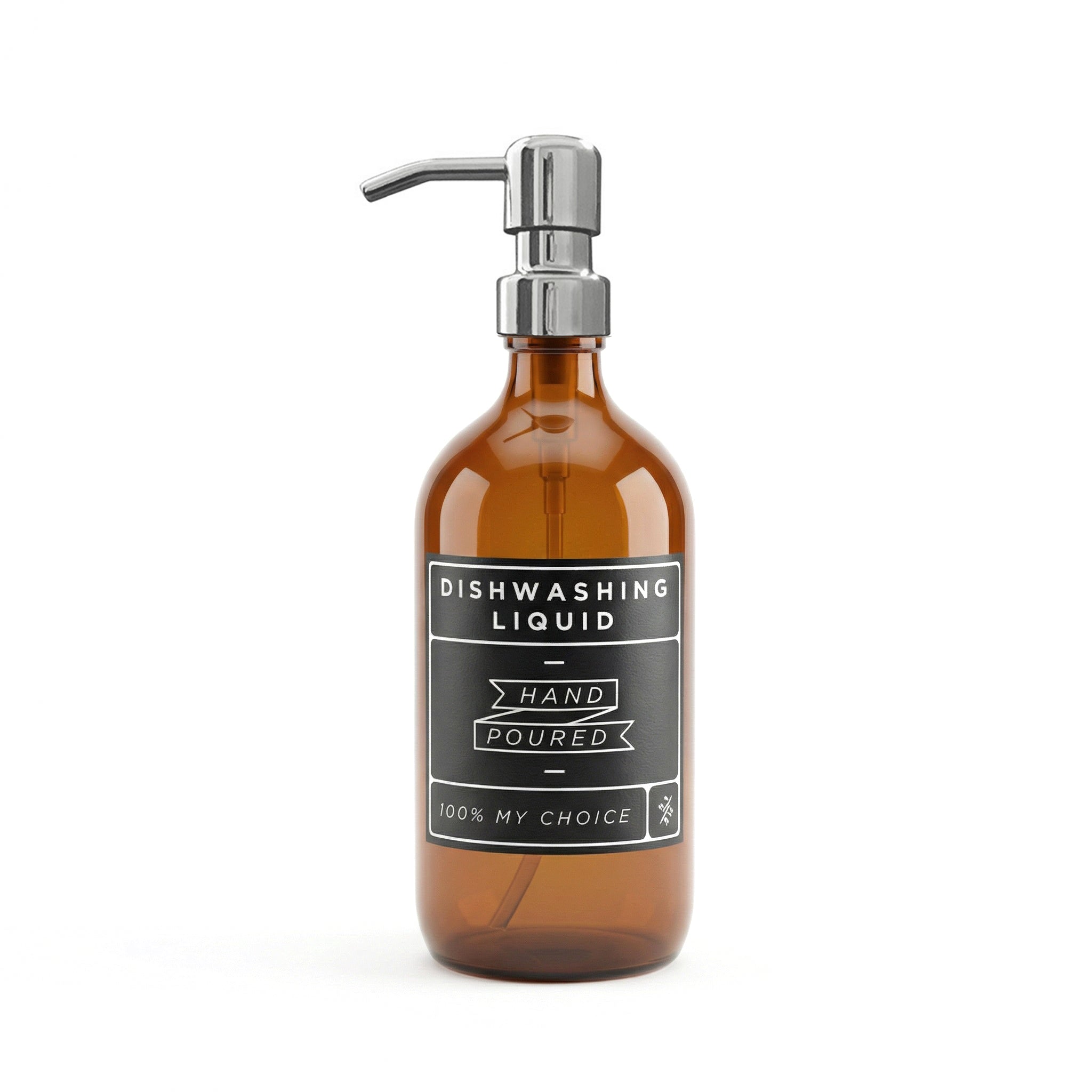 Amber Glass Dishwashing Soap Dispenser with Chrome Pump - 500mls