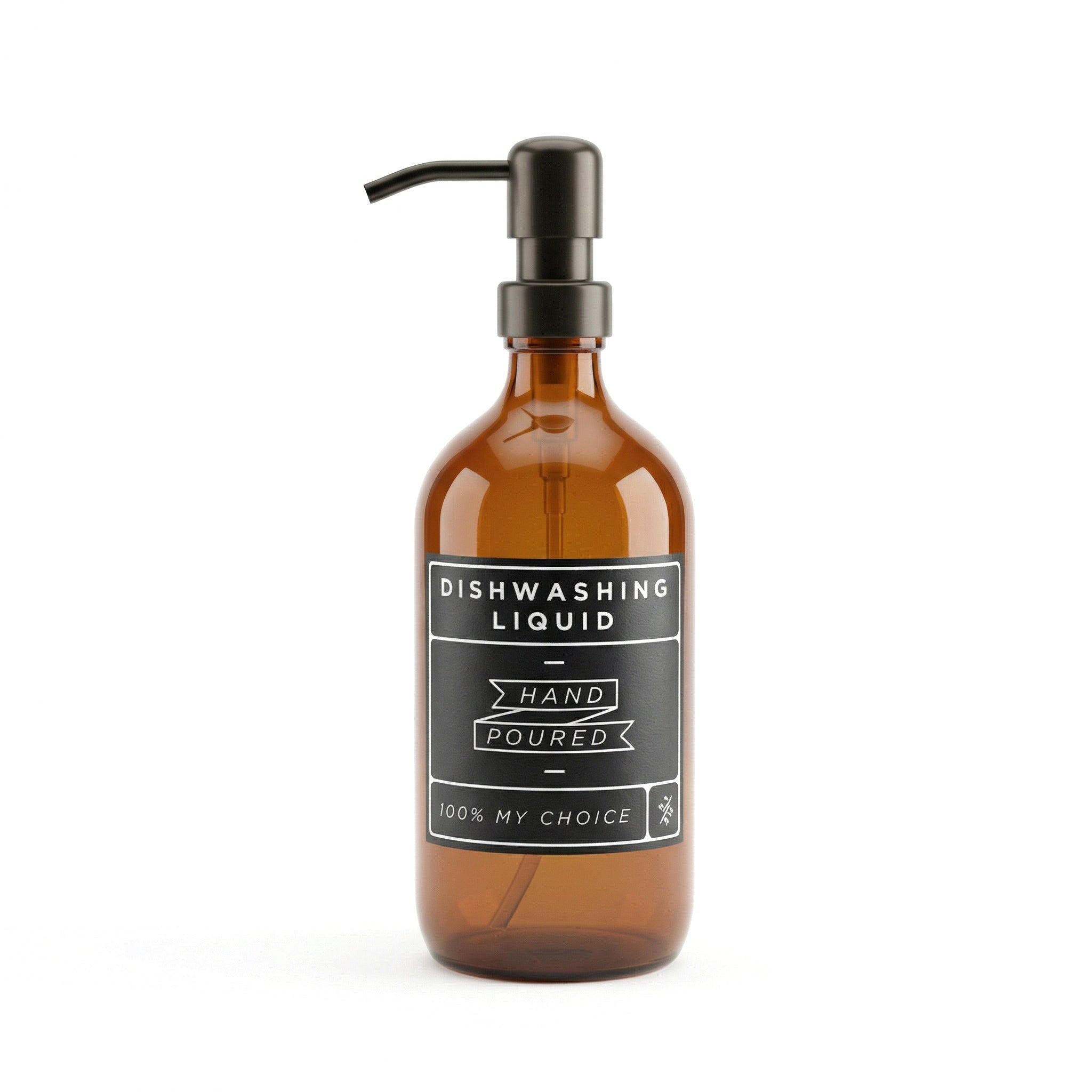 Amber Glass Dishwashing Soap Dispenser with Matt Black Pump - 500mls