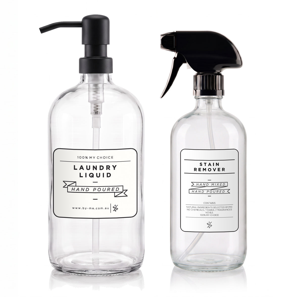 Clear Glass Laundry Bottle Set with Cling Static Labels