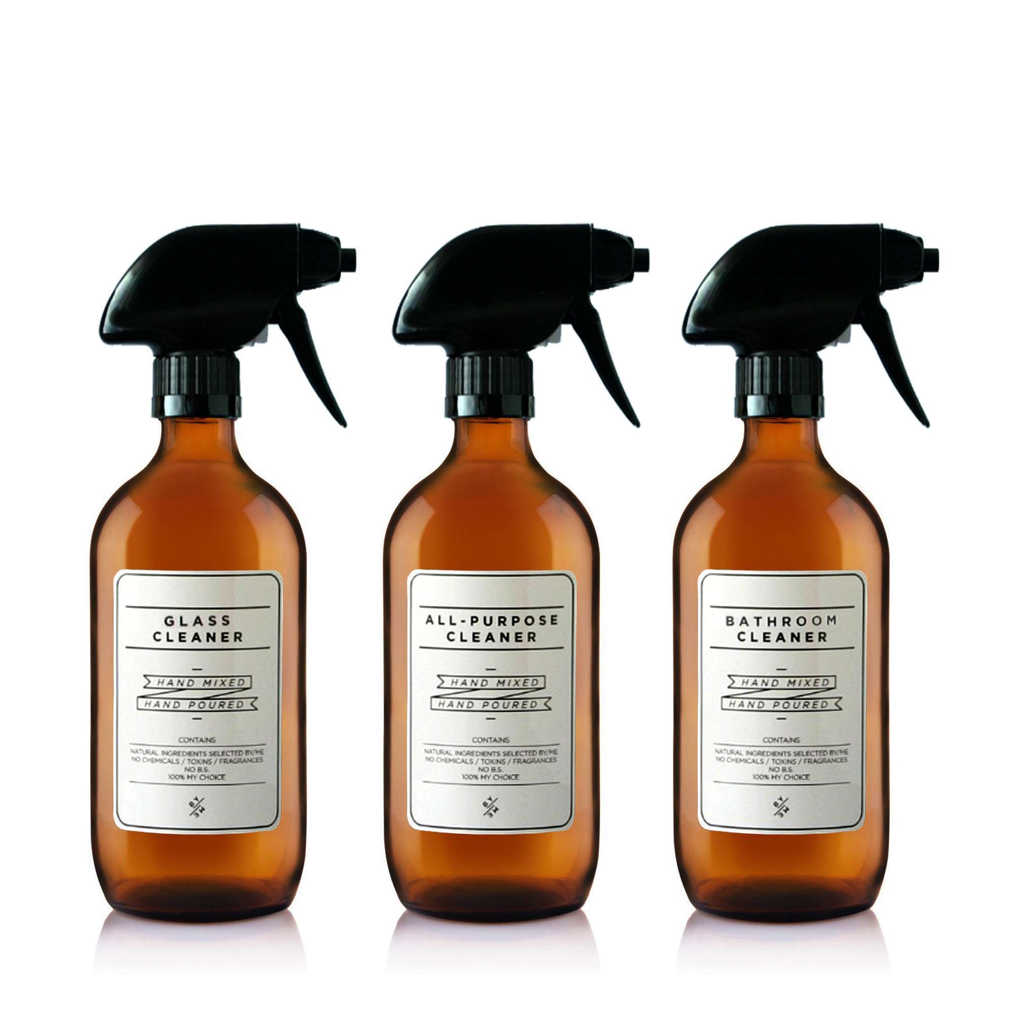 500mL Amber Glass Spray Bottles (3 Pack Set) with White Designer Decals image 0