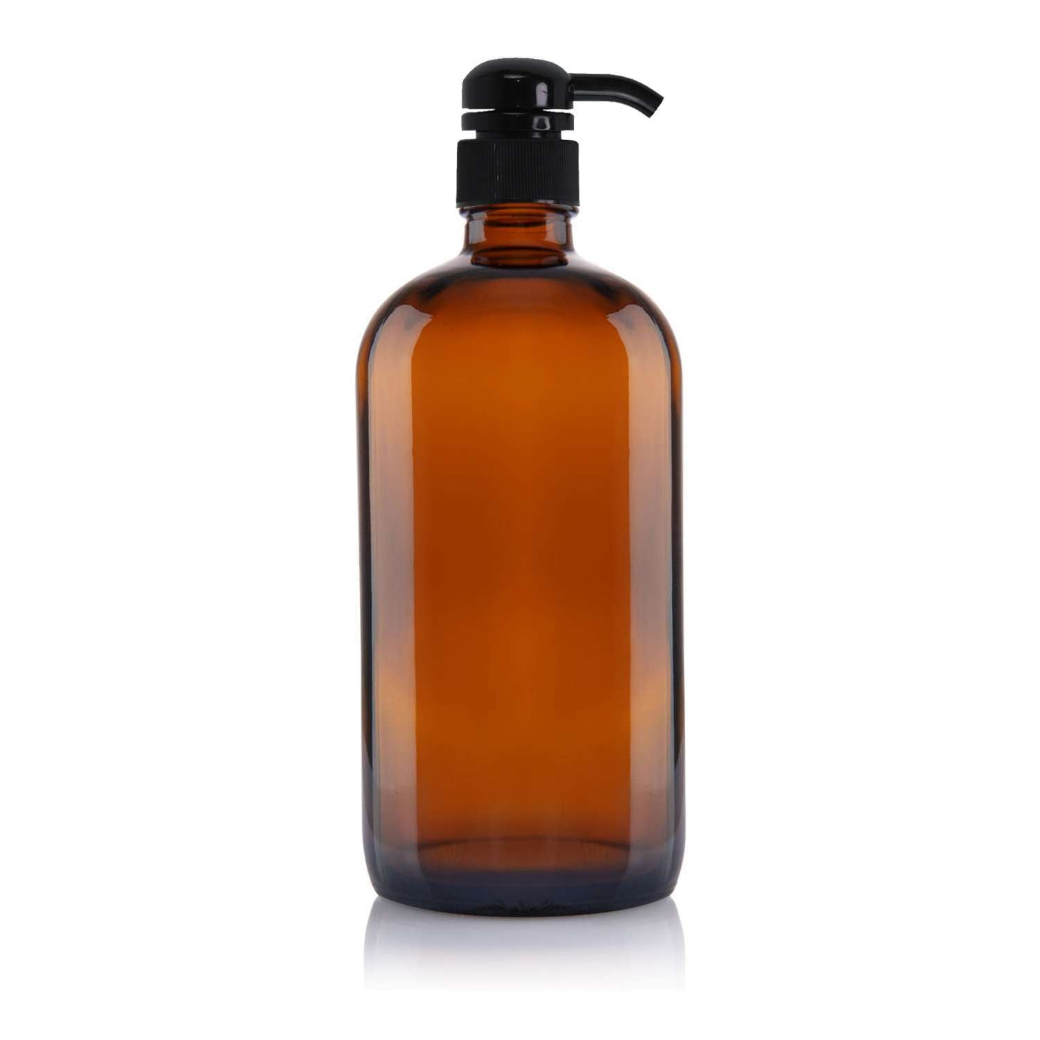 1 Litre Amber Glass Bottle Soap Dispenser with Designer Decal image 3