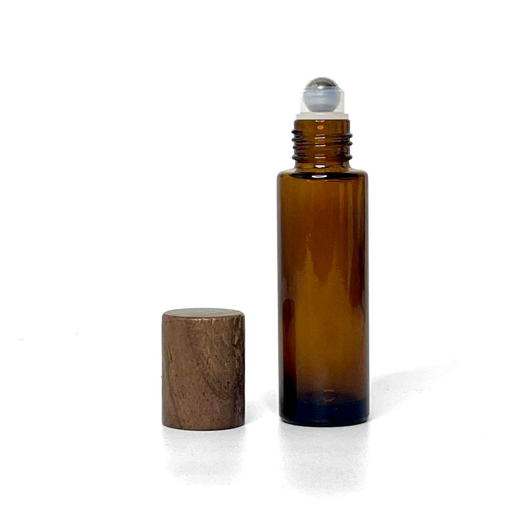 15ml Amber Glass Roller Bottle with Walnut Lid image 0