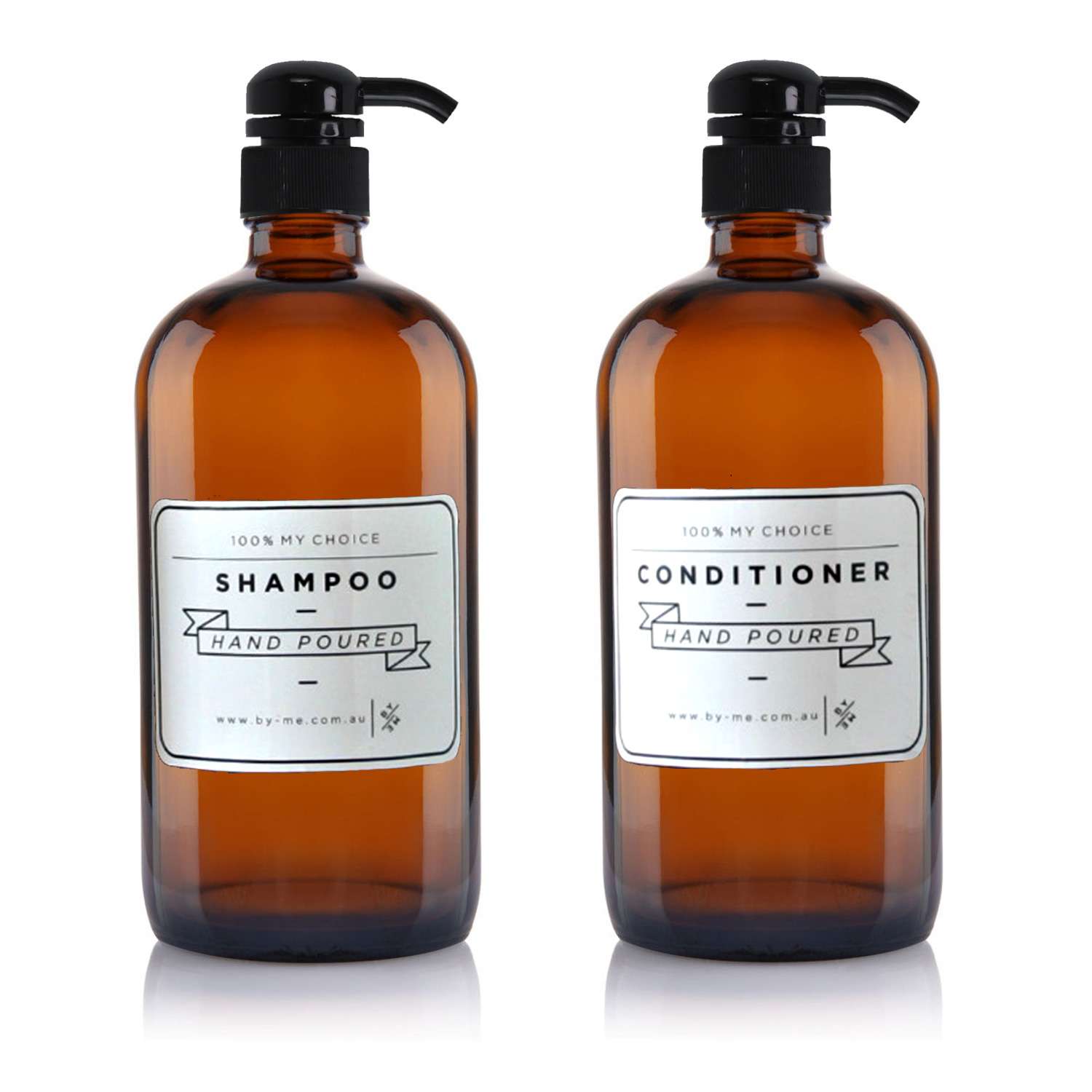 2 x 1 Litre Amber Glass Bottle Soap Dispensers with Designer Decal image 0