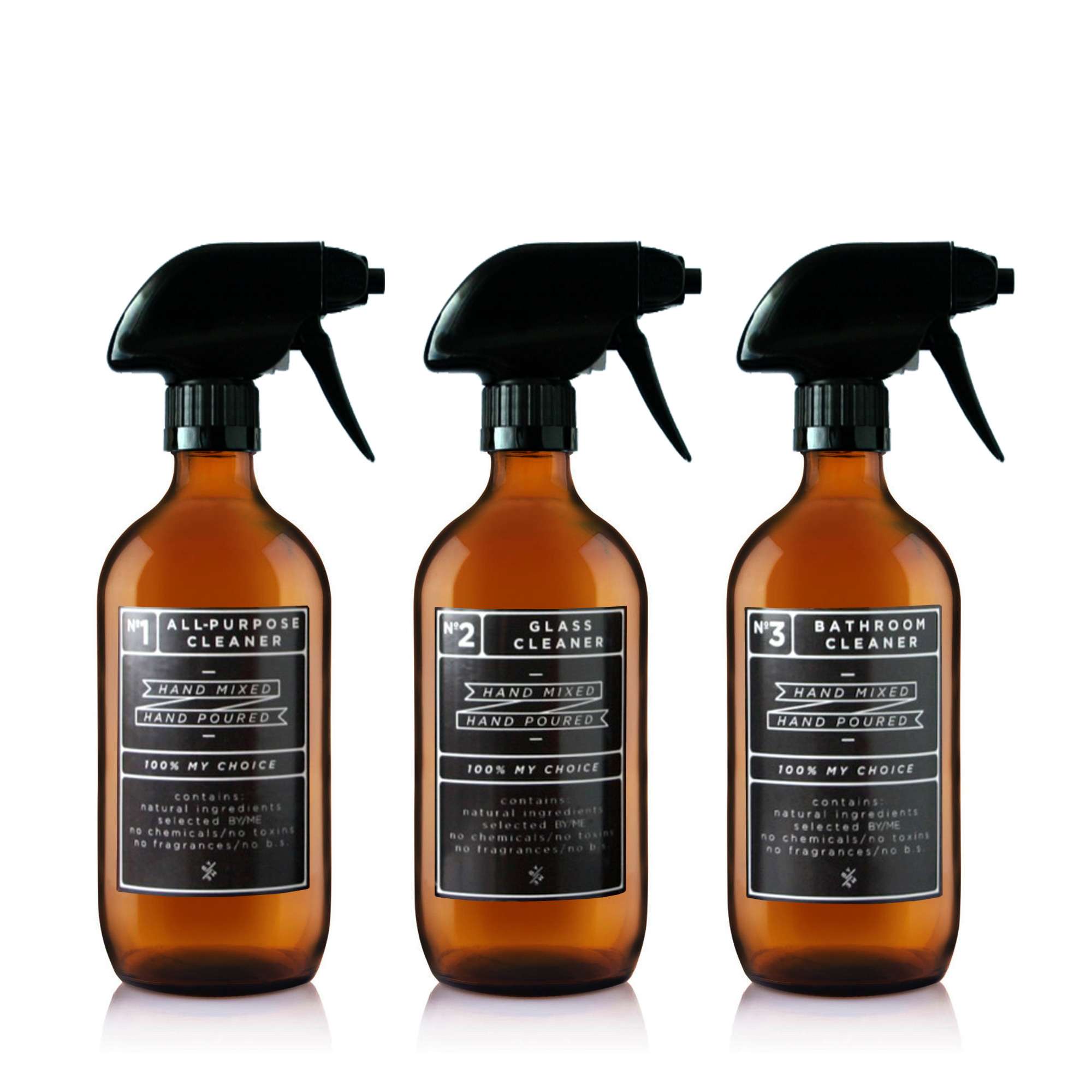 500 mL Amber Glass Spray Bottles (3 Pack Set) with Black Designer Decals image 0
