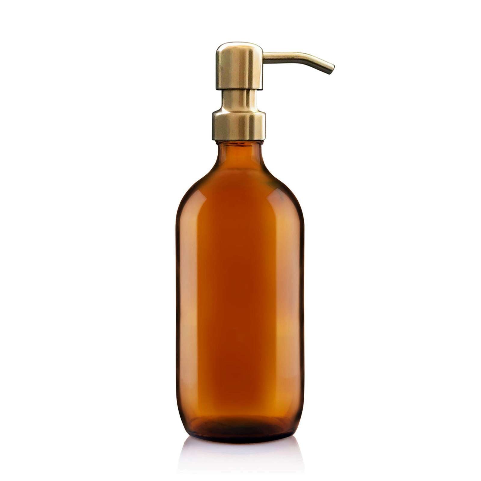 500ml Amber Glass Soap Dispenser with Brass Pump image 0