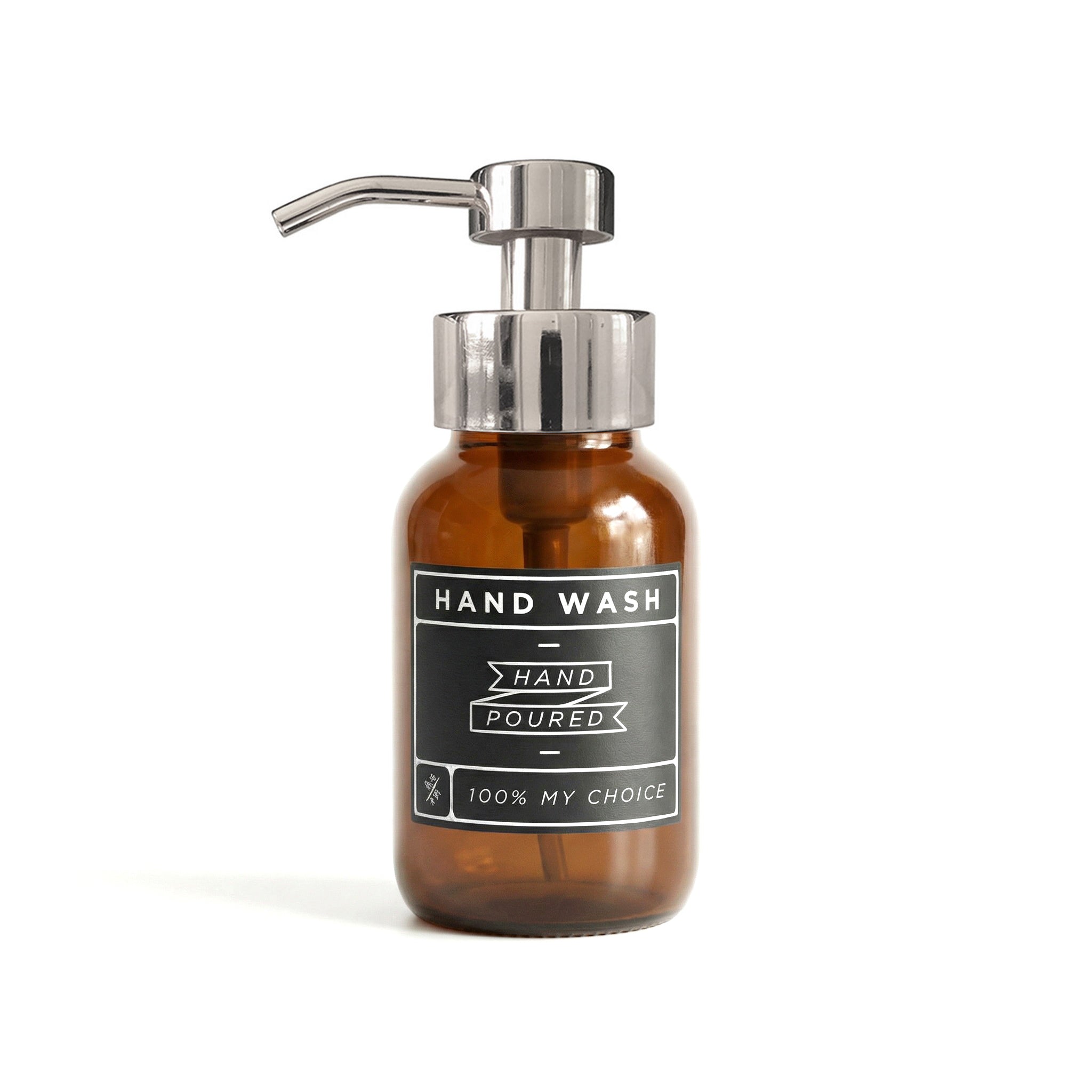 250ml Amber Glass Foaming Soap Dispenser with Chrome Pump & Decal