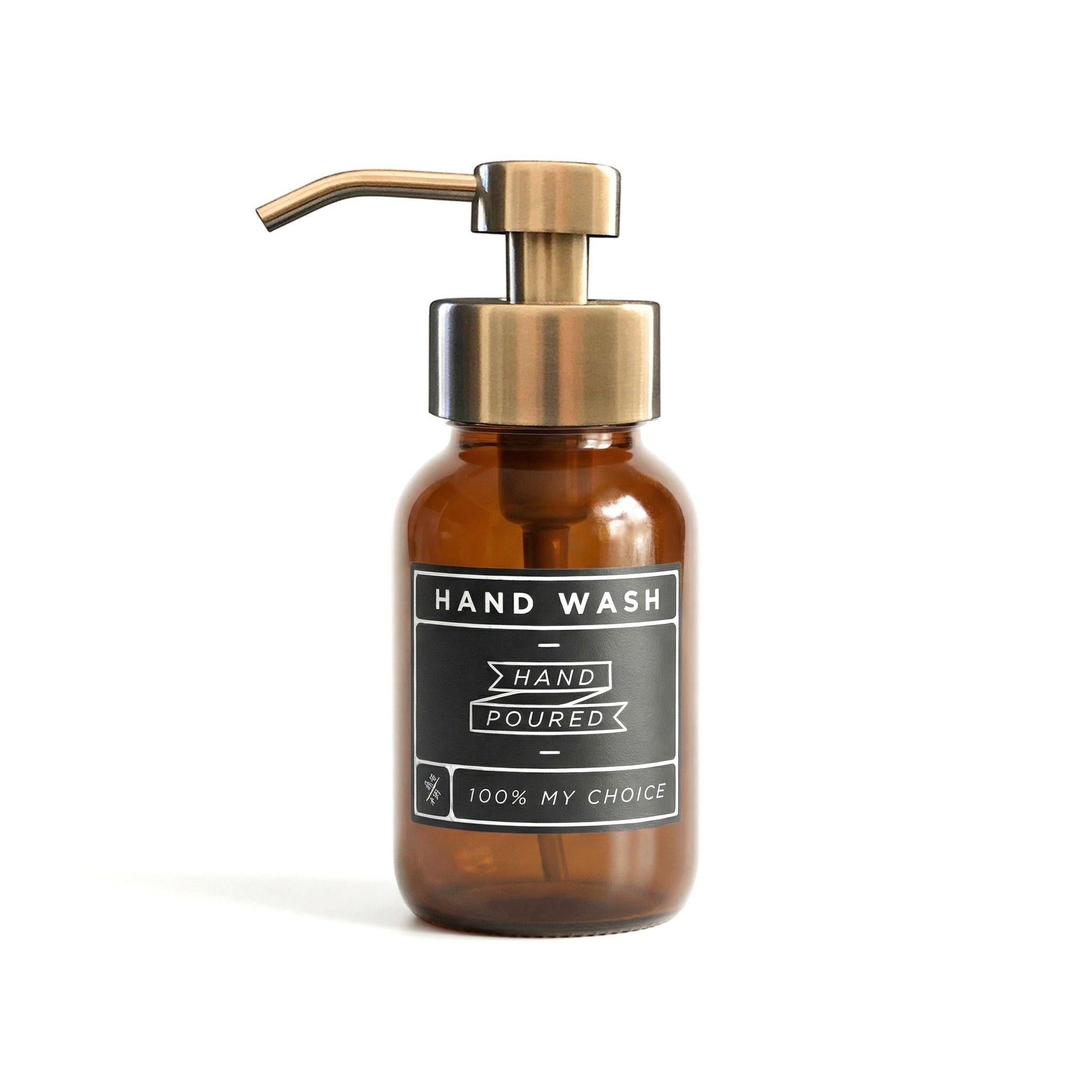 250ml Amber Glass Foaming Soap Dispenser with Brass Pump & Decal