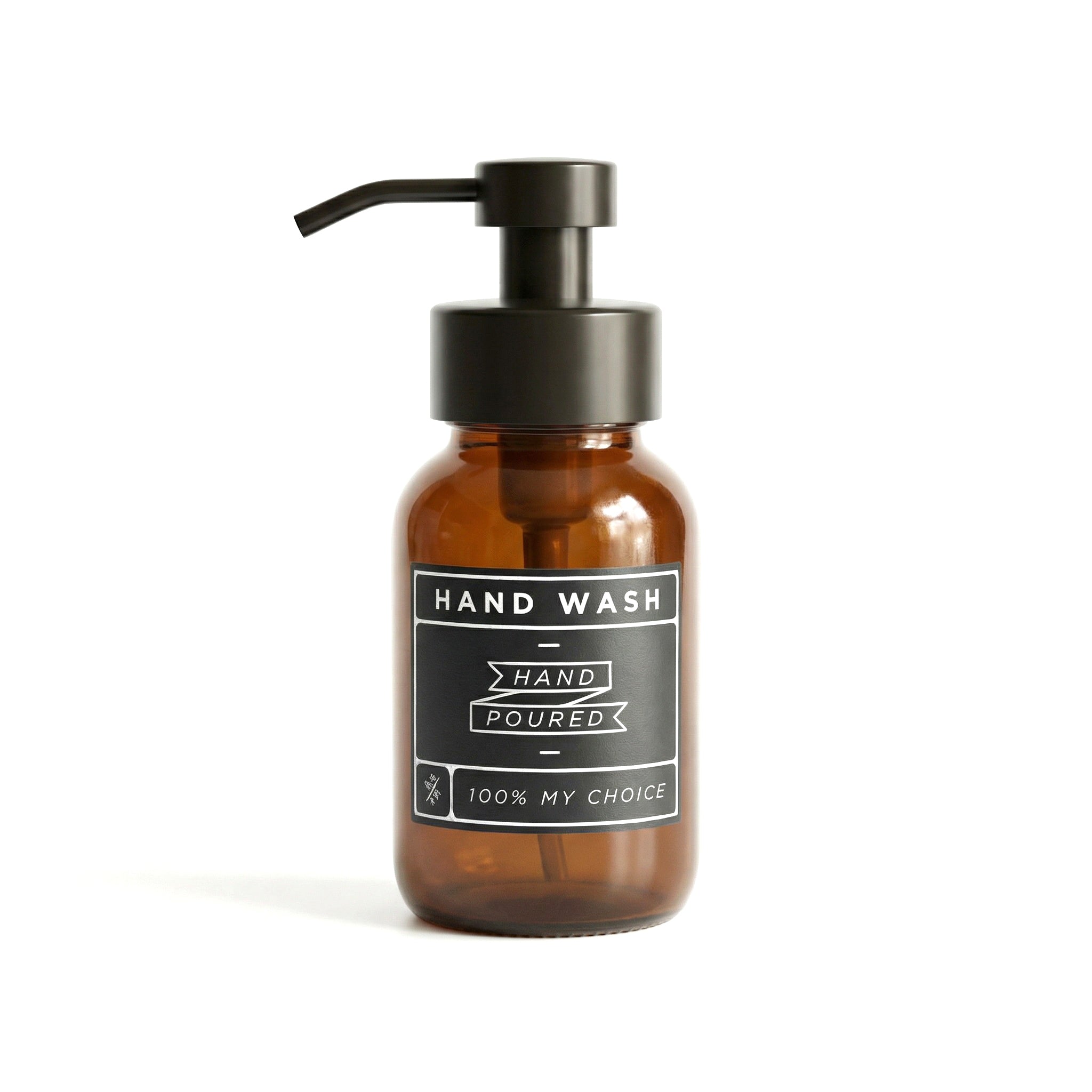 250ml Amber Glass Foaming Soap Dispenser with Matt Black Pump & Decal