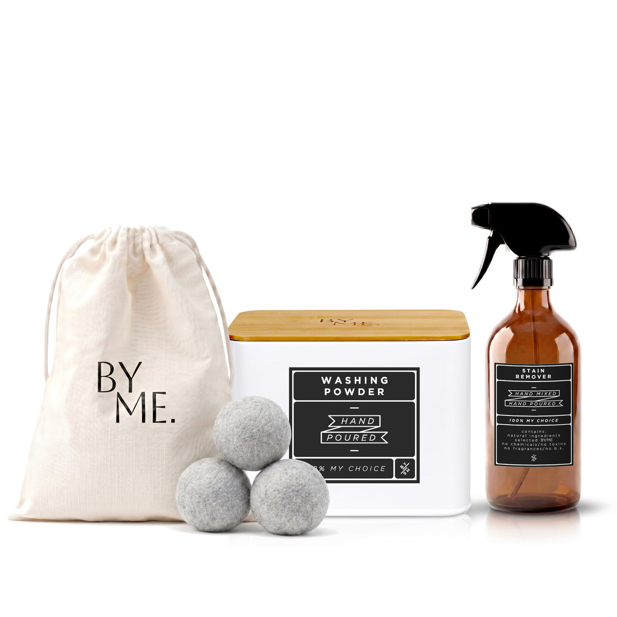 Powder Laundry Kit with Wool Dryer Balls (Tin + 500ml) - Amber Glass